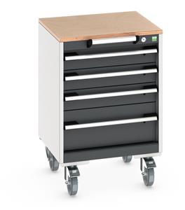 cubio mobile cabinet with 4 drawers & multiplex worktop. WxDxH: 525x525x790mm. RAL 7035/5010 or selected Bott Mobile Storage Cabinet Drawer Trolleys 525mm x 525mm